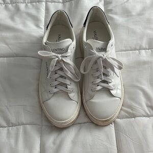 Valentino White Leather Sneakers with Black Heel Tab